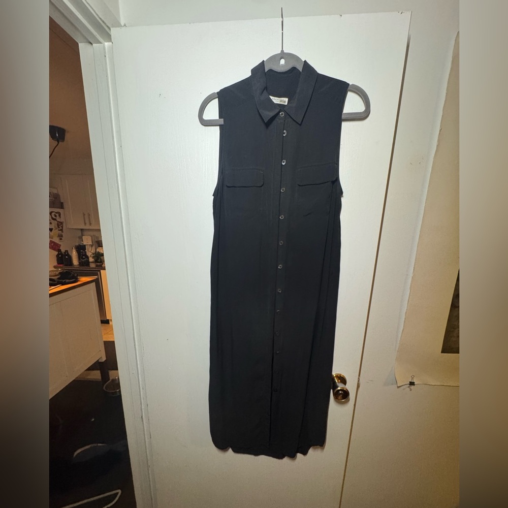 Equipment Sleeveless Black Button-Down Dress Midi Length size L